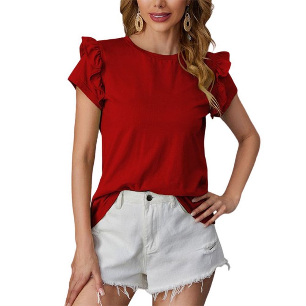 IZURIA Red Flutter Sleeve Crewneck Top Size M